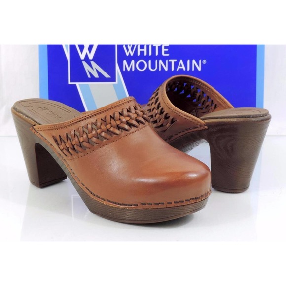 White Mountain Shoes - White Mountain Handy Platform Clogs Slip On Mule Leather Luggage Size 9